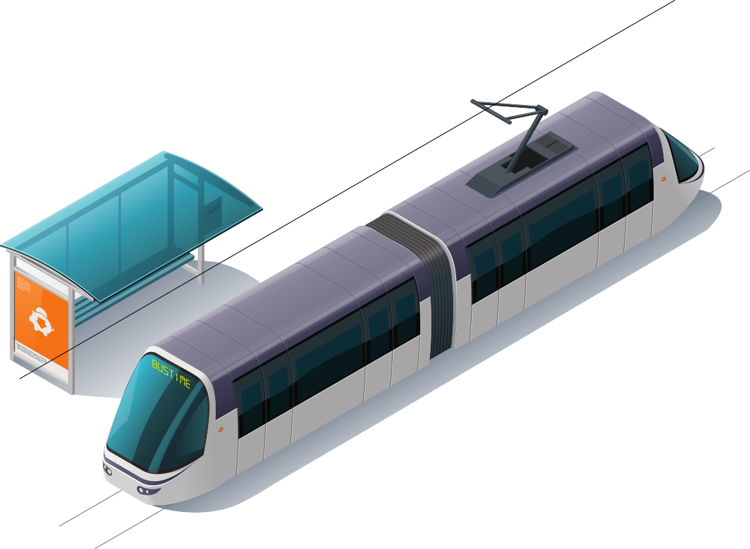 трамвай рядом с остановкой